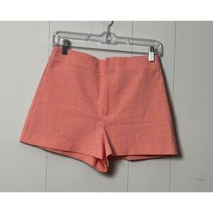 Zara Women's Orange White Gingham High Waisted Shorts Retro Picnic Summer Size S
